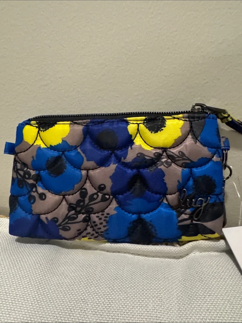 Lug peony blue metro XL wallet/id pouch with lobster claw clip